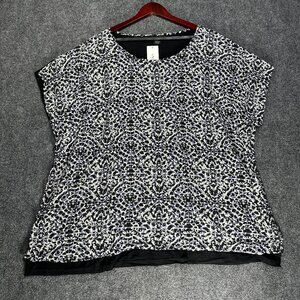 Evans Blouse Womens 22 Cap Sleeve Solid Back Print Front Split Hem Popover NEW